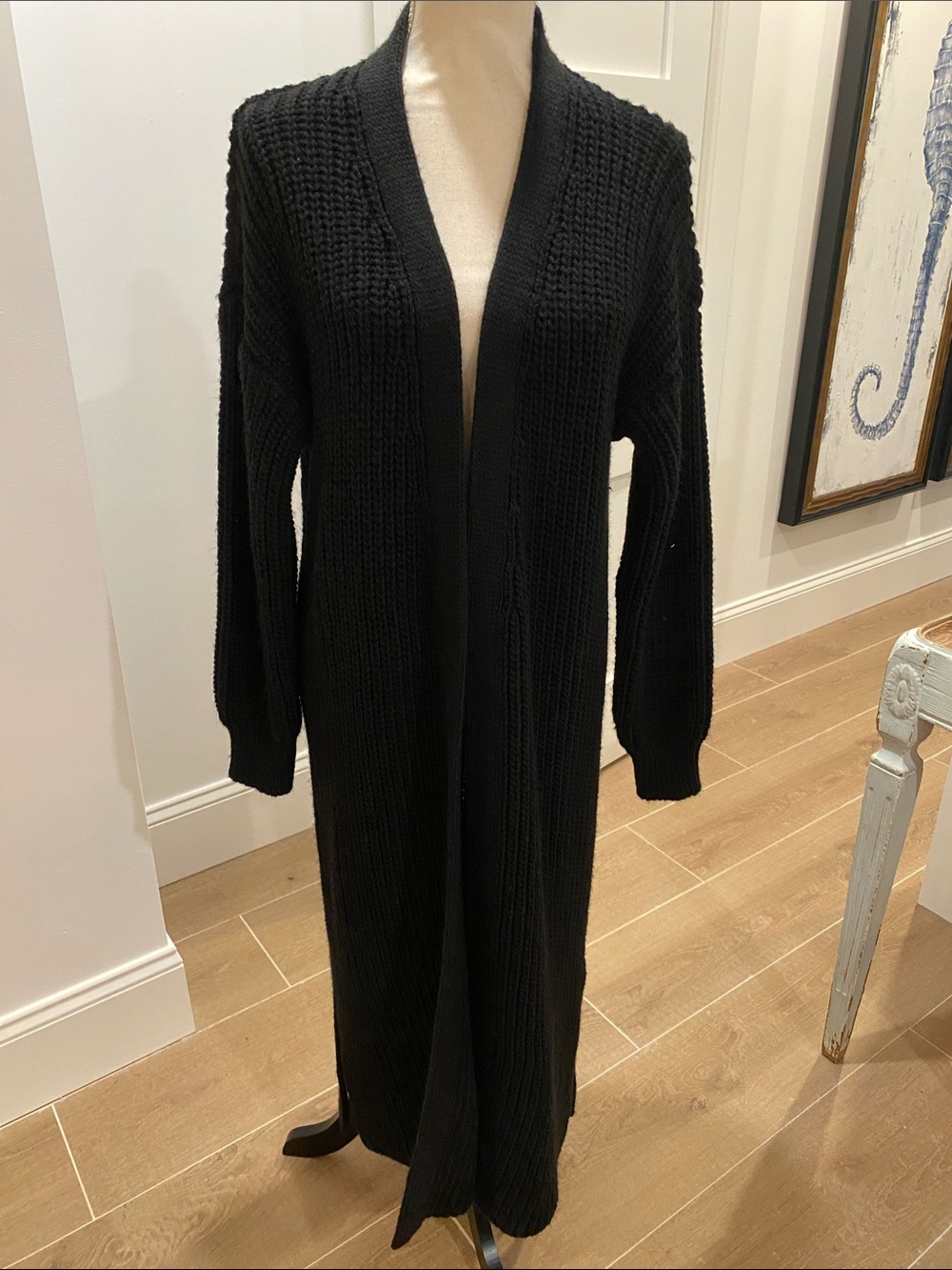 Topshop Black Ribbed Longline Open-Front Cardigan